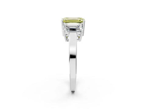 White gold Three-Stone Fancy Yellow Emerald Cut Cut Diamond Engagement Ring with Flat Band and Four-Prong Setting_14