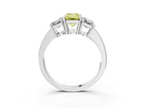 White gold Three-Stone Fancy Yellow Emerald Cut Cut Diamond Engagement Ring with Flat Band and Four-Prong Setting_15
