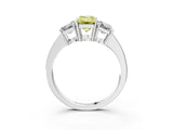 White gold Three-Stone Fancy Yellow Emerald Cut Cut Diamond Engagement Ring with Flat Band and Four-Prong Setting_15