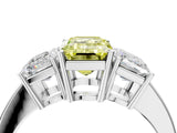 White gold Three-Stone Fancy Yellow Emerald Cut Cut Diamond Engagement Ring with Flat Band and Four-Prong Setting_16