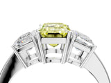 White gold Three-Stone Fancy Yellow Emerald Cut Cut Diamond Engagement Ring with Flat Band and Four-Prong Setting_16