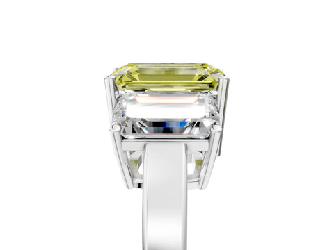 White gold Three-Stone Fancy Yellow Emerald Cut Cut Diamond Engagement Ring with Flat Band and Four-Prong Setting_17