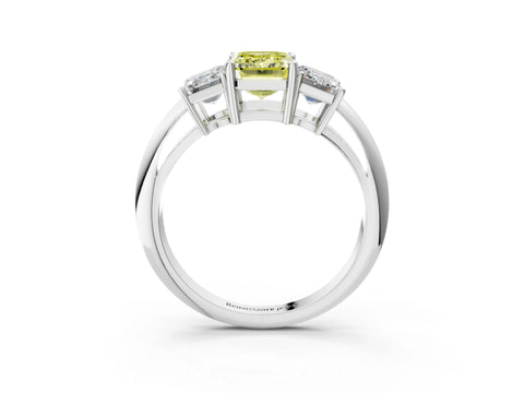 White gold Three-Stone Fancy Yellow Emerald Cut Cut Diamond Engagement Ring with Prong Setting on a White Gold Band_15