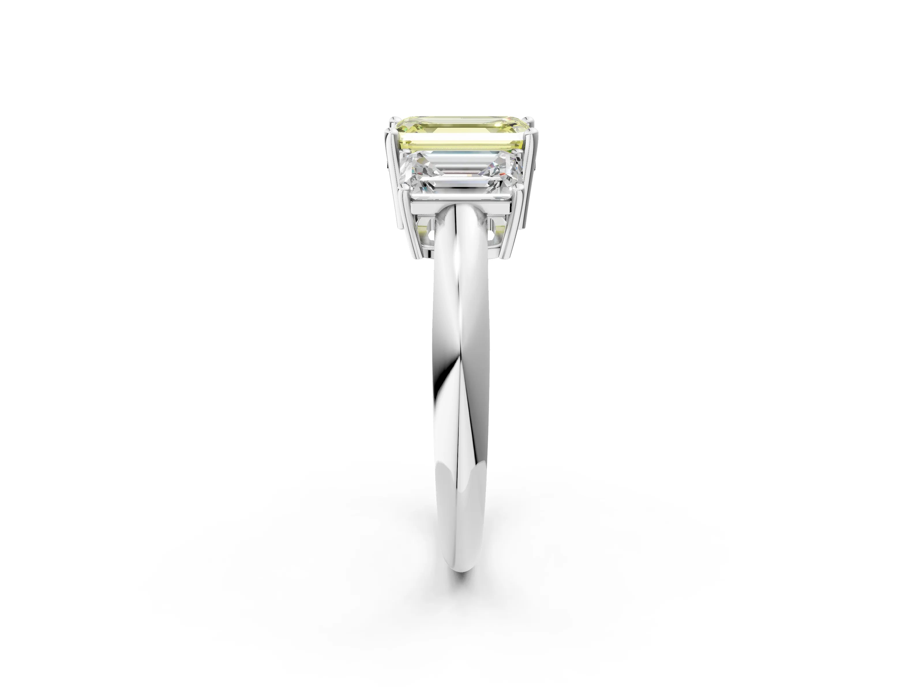 White gold Three-Stone Fancy Yellow Emerald Cut Cut Diamond Engagement Ring with Prong Setting on a White Gold Band_38