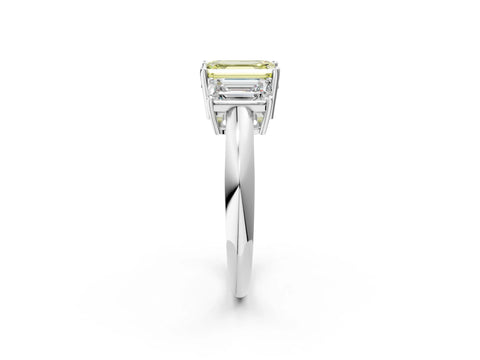White gold Three-Stone Fancy Yellow Emerald Cut Cut Diamond Engagement Ring with Prong Setting on a White Gold Band_38