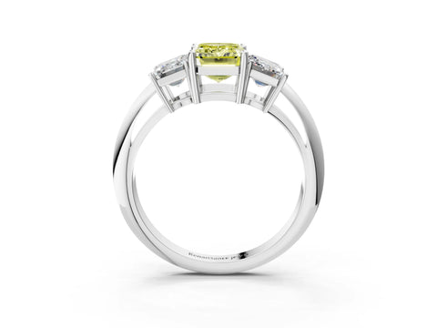 White gold Three-Stone Fancy Yellow Emerald Cut Cut Diamond Engagement Ring with Prong Setting on a White Gold Band_39