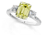 White gold Three-Stone Fancy Yellow Emerald Cut Cut Diamond Pavé Band with Prong Setting_58