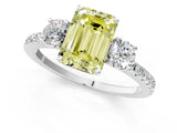 White gold Three-Stone Fancy Yellow Emerald Cut Cut Diamond Pavé Band with Prong Setting_70