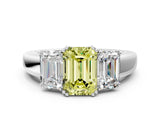 White gold Three-Stone Fancy Yellow Emerald Cut Cut Diamond Ring with Channel Set Band and Four-Prong Setting_12
