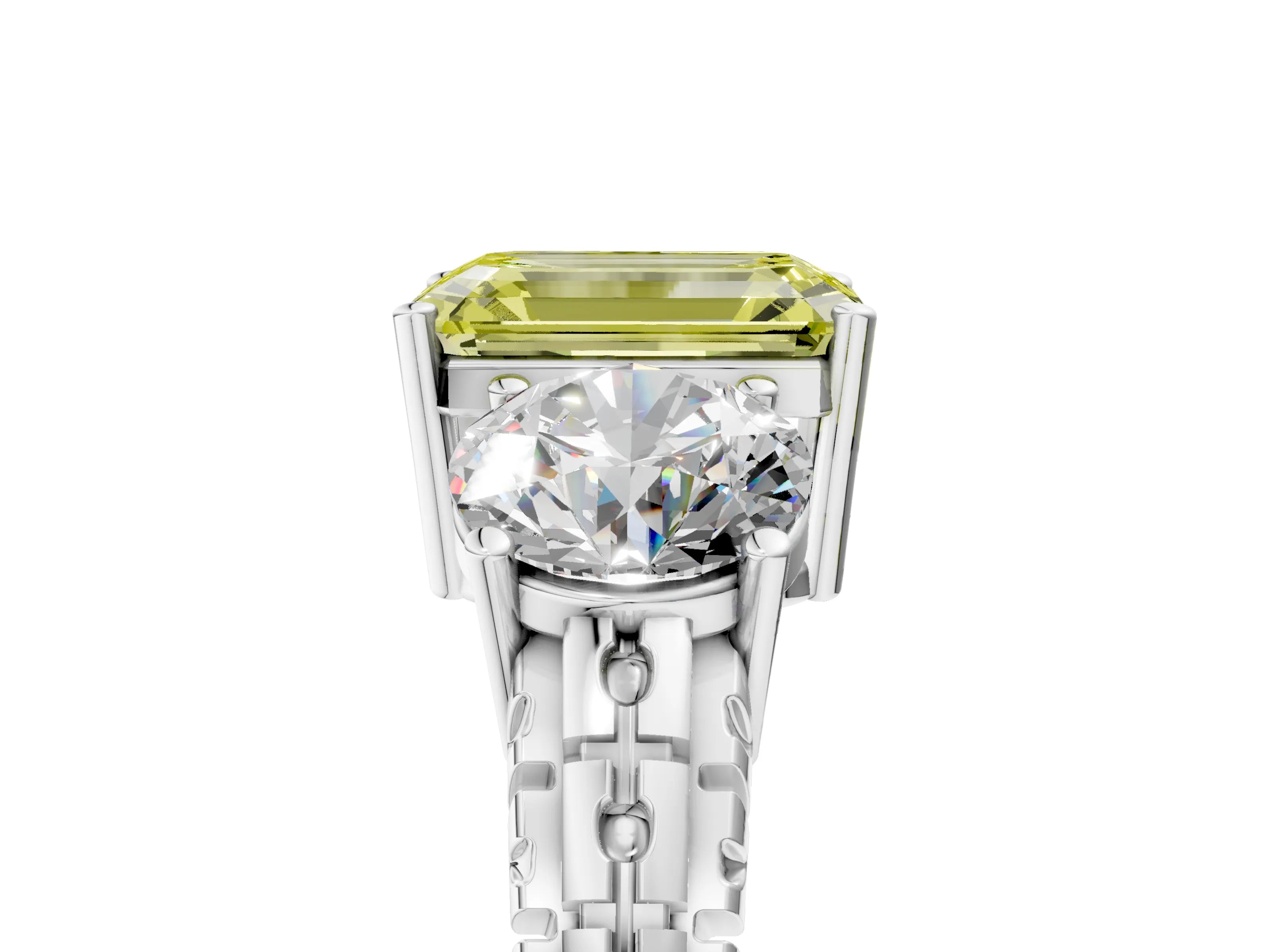 White gold Three-Stone Fancy Yellow Emerald Cut Cut Diamond Ring with Channel-Set Band and Prong Setting_5