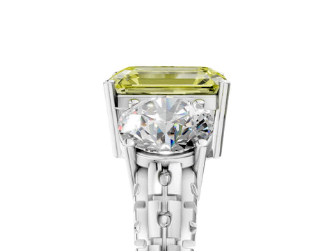White gold Three-Stone Fancy Yellow Emerald Cut Cut Diamond Ring with Channel-Set Band and Prong Setting_5