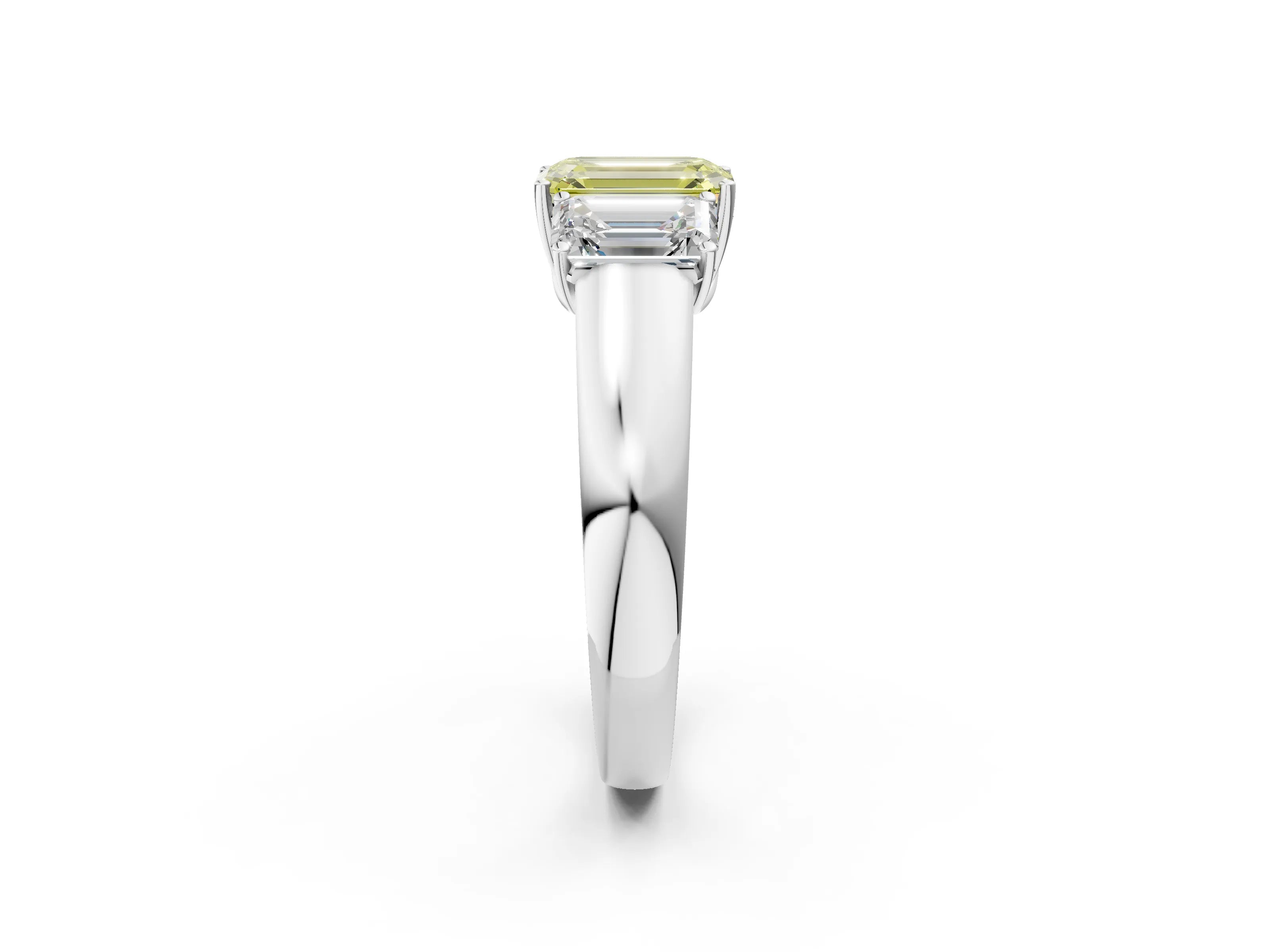 White gold Three-Stone Fancy Yellow Emerald Cut Cut Diamond Ring with Prong Setting and Classic Band_2