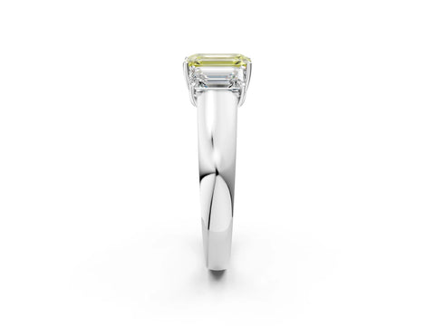 White gold Three-Stone Fancy Yellow Emerald Cut Cut Diamond Ring with Prong Setting and Classic Band_2