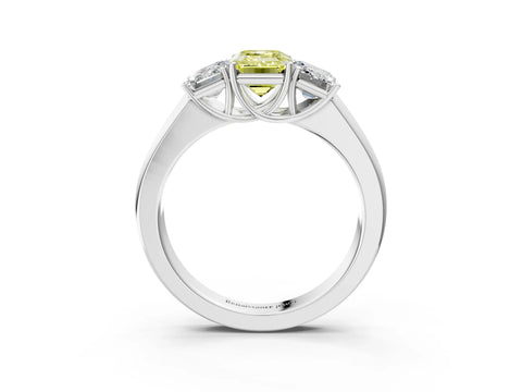 White gold Three-Stone Fancy Yellow Emerald Cut Cut Diamond Ring with Prong Setting and Classic Band_3