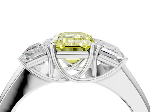 White gold Three-Stone Fancy Yellow Emerald Cut Cut Diamond Ring with Prong Setting and Classic Band_4