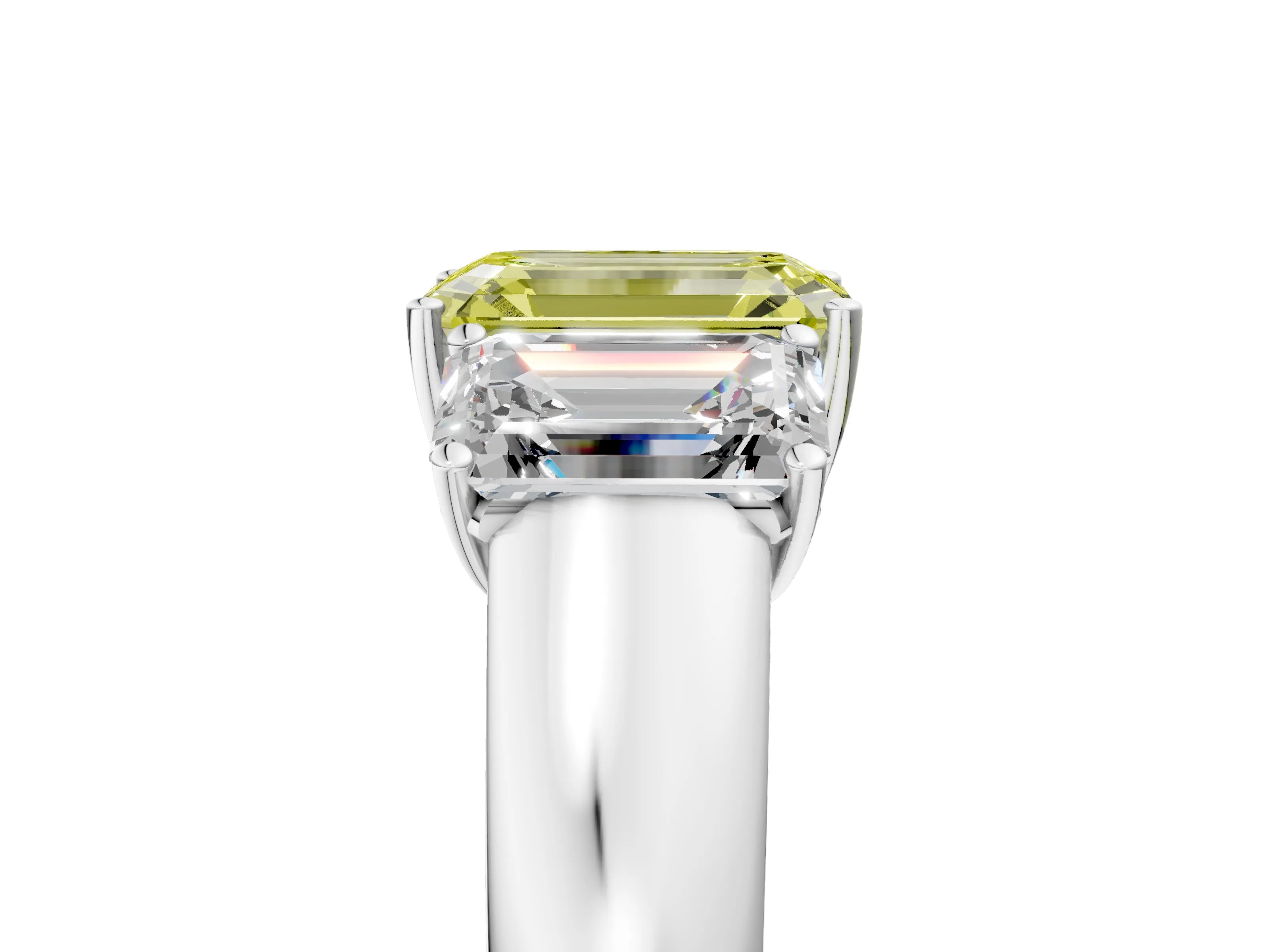 White gold Three-Stone Fancy Yellow Emerald Cut Cut Diamond Ring with Prong Setting and Classic Band_5