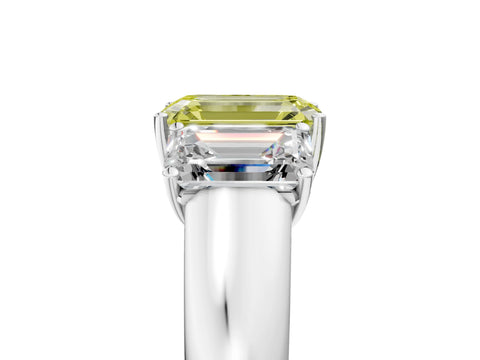 White gold Three-Stone Fancy Yellow Emerald Cut Cut Diamond Ring with Prong Setting and Classic Band_5