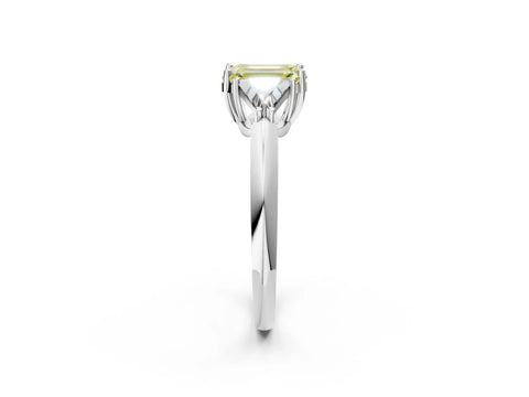 White gold Three-Stone Fancy Yellow Emerald Cut Cut Diamond Ring with Trillion Side Stones and Four-Prong Setting_13