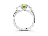 White gold Three-Stone Fancy Yellow Emerald Cut Cut Diamond Ring with Trillion Side Stones and Four-Prong Setting_14