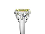 White gold Three-Stone Fancy Yellow Emerald Cut Cut Diamond Ring with Trillion Side Stones and Four-Prong Setting_16
