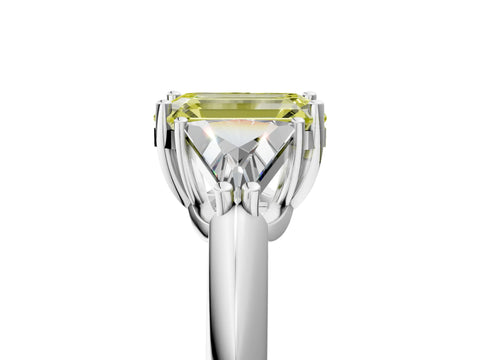 White gold Three-Stone Fancy Yellow Emerald Cut Cut Diamond Ring with Trillion Side Stones and Four-Prong Setting_16