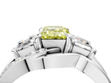 White gold Three-Stone Fancy Yellow Emerald Cut Cut Diamond Split Shank Prong Set Ring_16