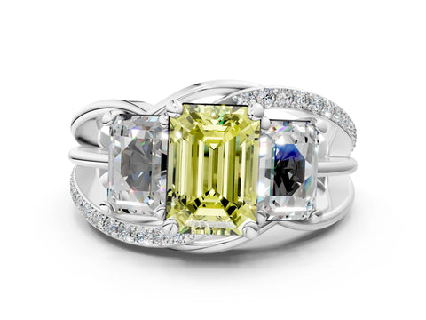 White gold Three-Stone Fancy Yellow Emerald Cut Cut Diamond Split Shank Prong Set Ring_24