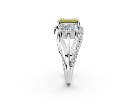 White gold Three-Stone Fancy Yellow Emerald Cut Cut Diamond Split Shank Prong Set Ring_26