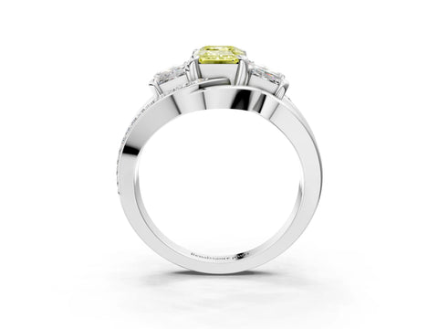 White gold Three-Stone Fancy Yellow Emerald Cut Cut Diamond Split Shank Prong Set Ring_27