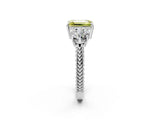 White gold Three-Stone Fancy Yellow Emerald Cut Cut Milgrain Band Prong Setting Ring_2