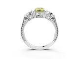 White gold Three-Stone Fancy Yellow Emerald Cut Cut Milgrain Band Prong Setting Ring_3