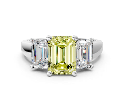 White gold Three-Stone Fancy Yellow Emerald Cut Cut Solitaire Ring with Classic Prong Setting_12