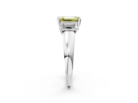 White gold Three-Stone Fancy Yellow Emerald Cut Cut Solitaire Ring with Classic Prong Setting_14
