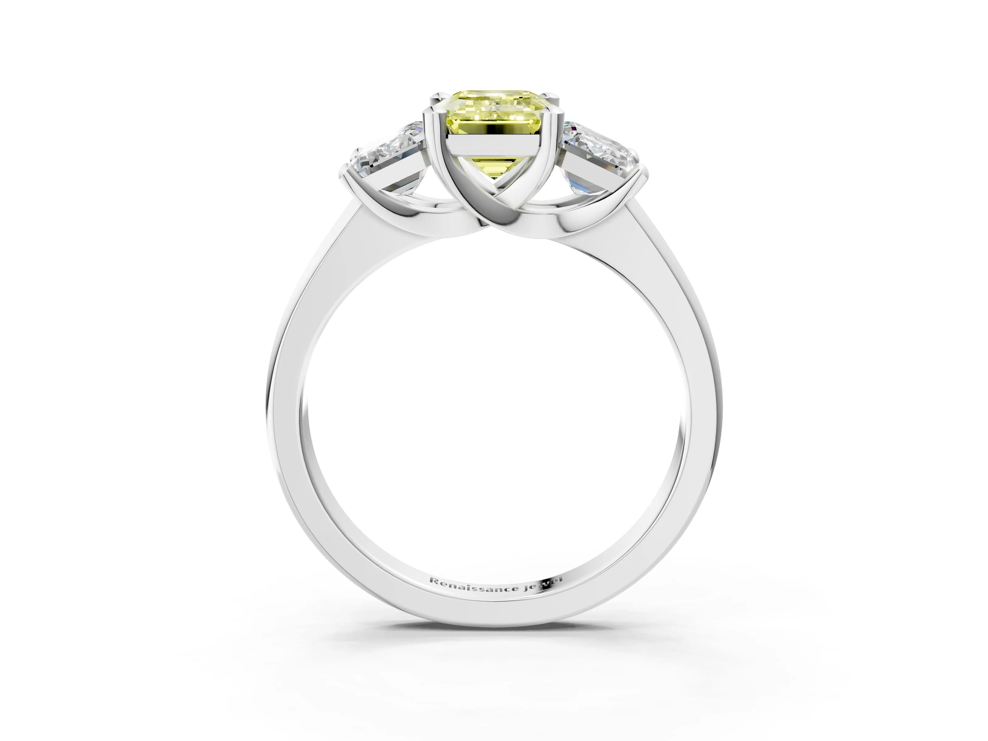 White gold Three-Stone Fancy Yellow Emerald Cut Cut Solitaire Ring with Classic Prong Setting_15