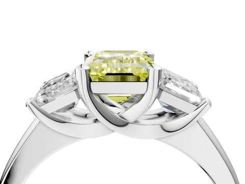 White gold Three-Stone Fancy Yellow Emerald Cut Cut Solitaire Ring with Classic Prong Setting_16