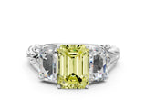 White gold Three-Stone Fancy Yellow Emerald Cut Diamond Braided Band Ring with Four-Prong Setting_108