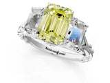 White gold Three-Stone Fancy Yellow Emerald Cut Diamond Braided Band Ring with Four-Prong Setting_110
