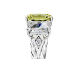 White gold Three-Stone Fancy Yellow Emerald Cut Diamond Braided Band Ring with Four-Prong Setting_113
