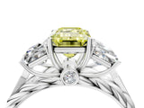 White gold Three-Stone Fancy Yellow Emerald Cut Diamond Braided Band Ring with Four-Prong Setting_113