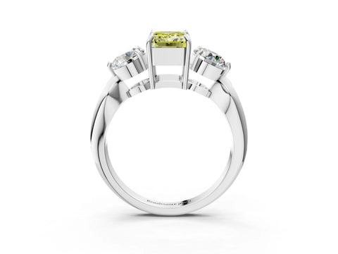 White gold Three-Stone Fancy Yellow Emerald Cut Diamond Channel Set Engagement Ring with Prong Setting_16
