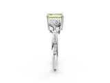 White gold Three-Stone Fancy Yellow Emerald Cut Diamond Channel Set Engagement Ring with Prong Setting_2