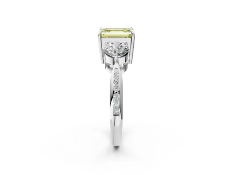 White gold Three-Stone Fancy Yellow Emerald Cut Diamond Channel Set Engagement Ring with Prong Setting_2
