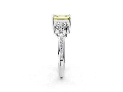 White gold Three-Stone Fancy Yellow Emerald Cut Diamond Channel Set Engagement Ring with Prong Setting_38