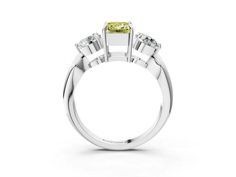 White gold Three-Stone Fancy Yellow Emerald Cut Diamond Channel Set Engagement Ring with Prong Setting_39