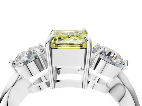 White gold Three-Stone Fancy Yellow Emerald Cut Diamond Channel Set Engagement Ring with Prong Setting_40