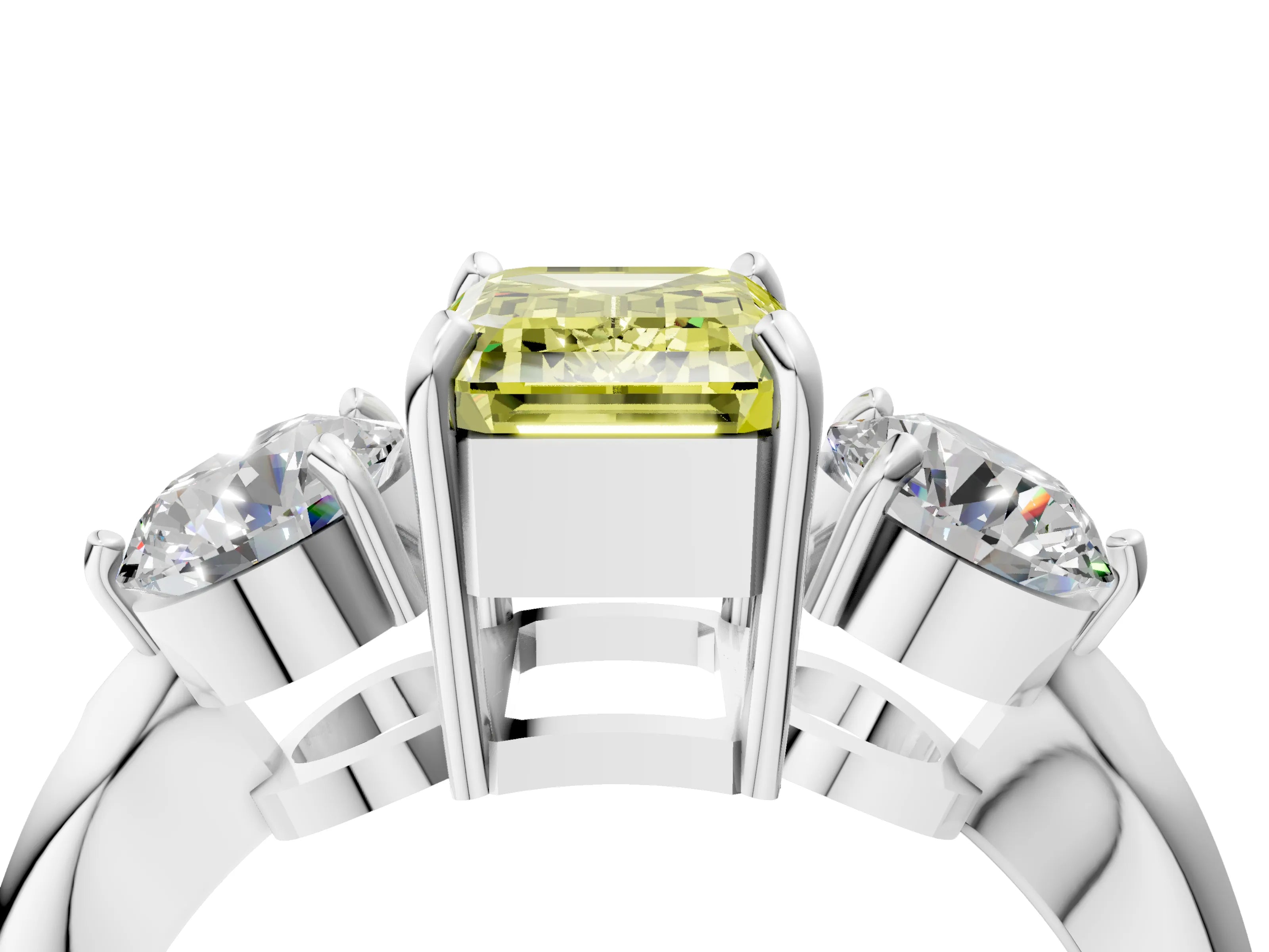 White gold Three-Stone Fancy Yellow Emerald Cut Diamond Channel Set Engagement Ring with Prong Setting_40