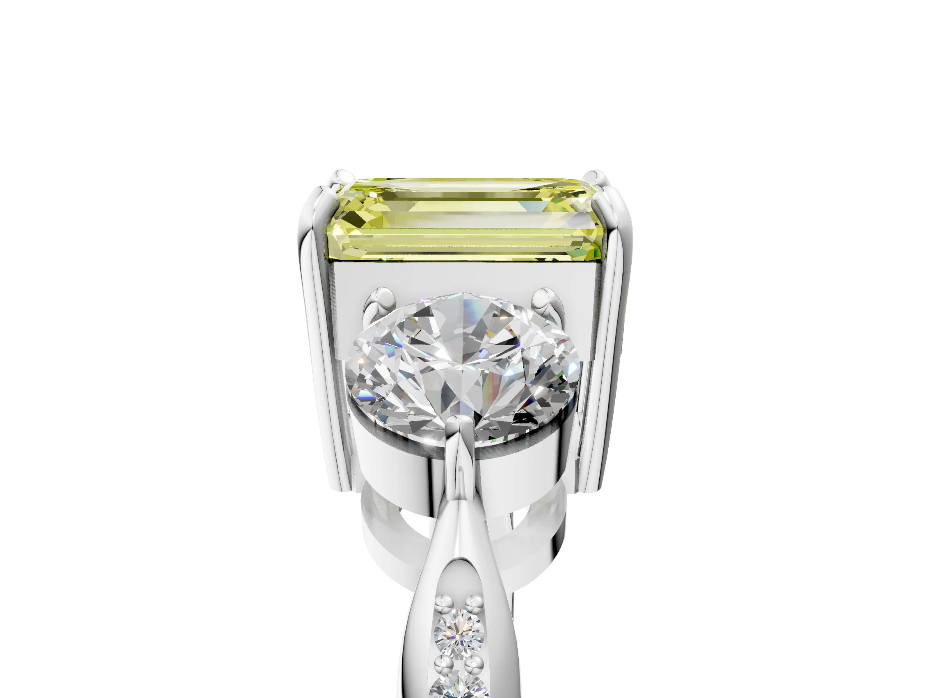 White gold Three-Stone Fancy Yellow Emerald Cut Diamond Channel Set Engagement Ring with Prong Setting_41