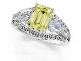 White gold Three-Stone Fancy Yellow Emerald Cut Diamond Engagement Ring with Pave Band and Prong Setting_14