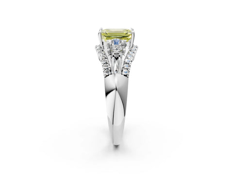 White gold Three-Stone Fancy Yellow Emerald Cut Diamond Engagement Ring with Pave Band and Prong Setting_15