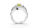 White gold Three-Stone Fancy Yellow Emerald Cut Diamond Engagement Ring with Pave Band and Prong Setting_16